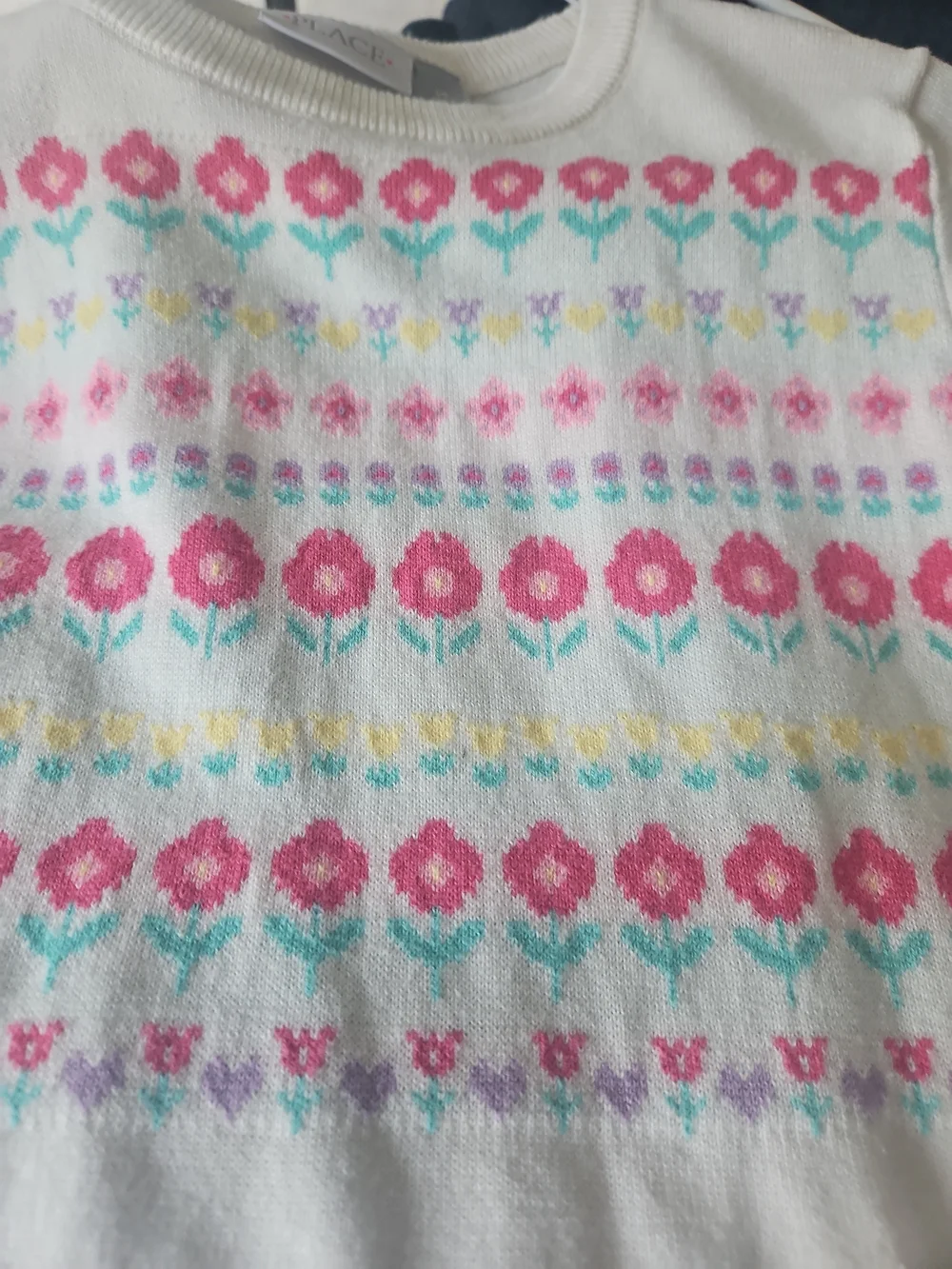 The Children's Place Cream Sweater Dress with Pink & Light Blue Fair Isle